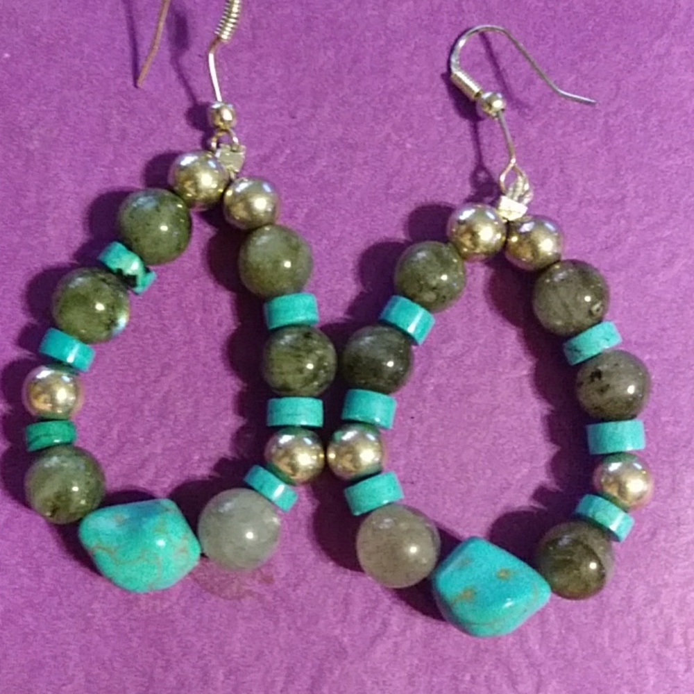 NWT-👉LABRADORITE,, TURQUOISE, STERLING  HYPOALLERGENIC